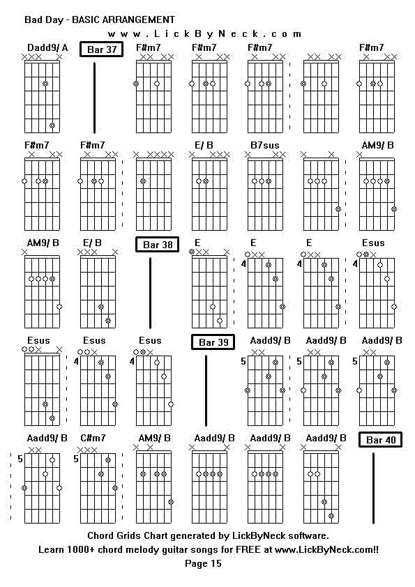 Chord Grids Chart of chord melody fingerstyle guitar song-Bad Day - BASIC ARRANGEMENT,generated by LickByNeck software.